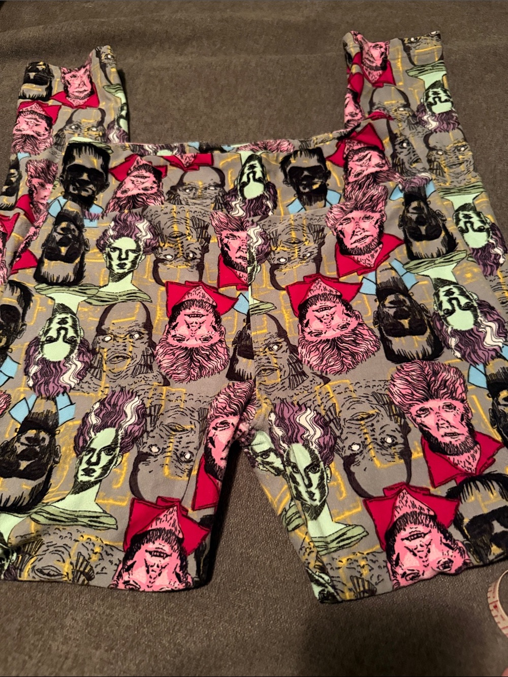 LuLaRoe Halloween Leggings With Colorful Monster Faces One Size Soft Stretch Fab